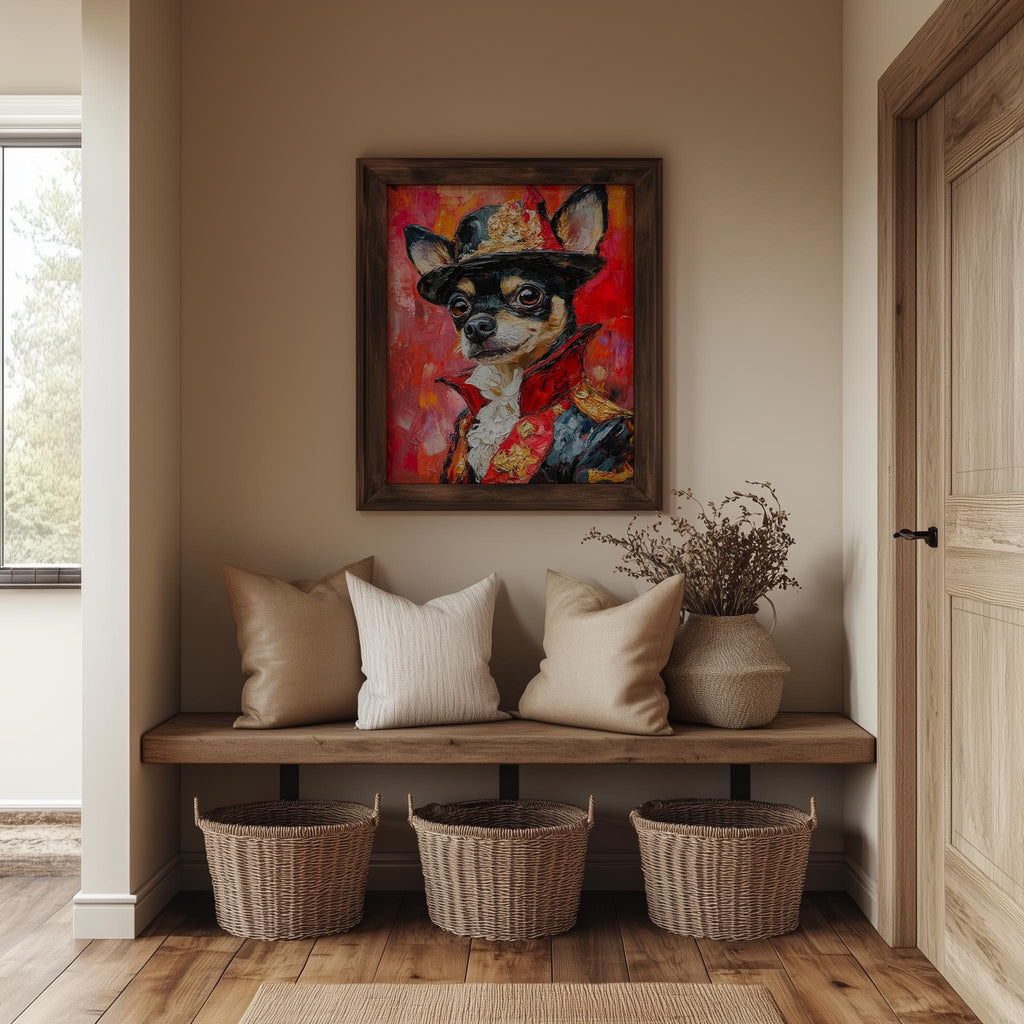 Chihuahua Uniform animal art print shown in a room setting