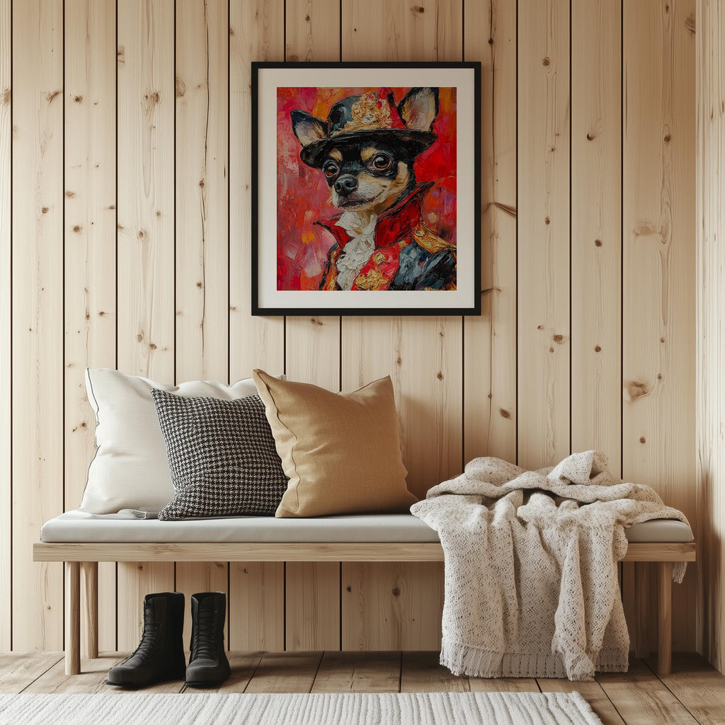 Chihuahua Uniform animal art print shown in a room setting