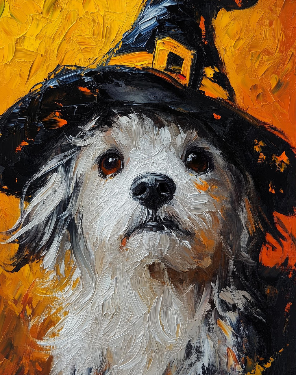 Witch Hat Dog Halloween art print unframed, signed by Pattie Overcash