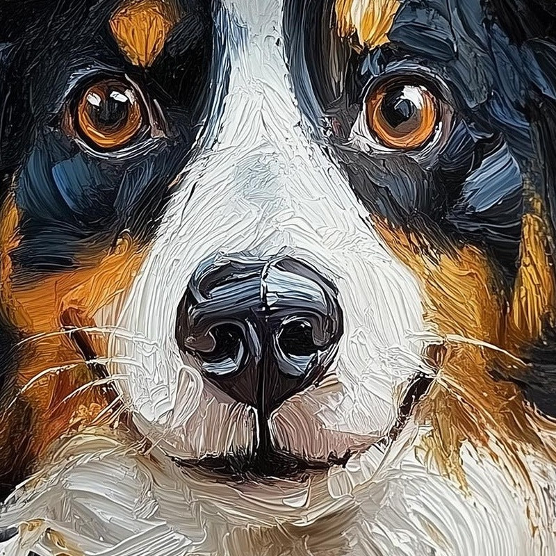 Tricolor Dog Witch Halloween art print close-up detail