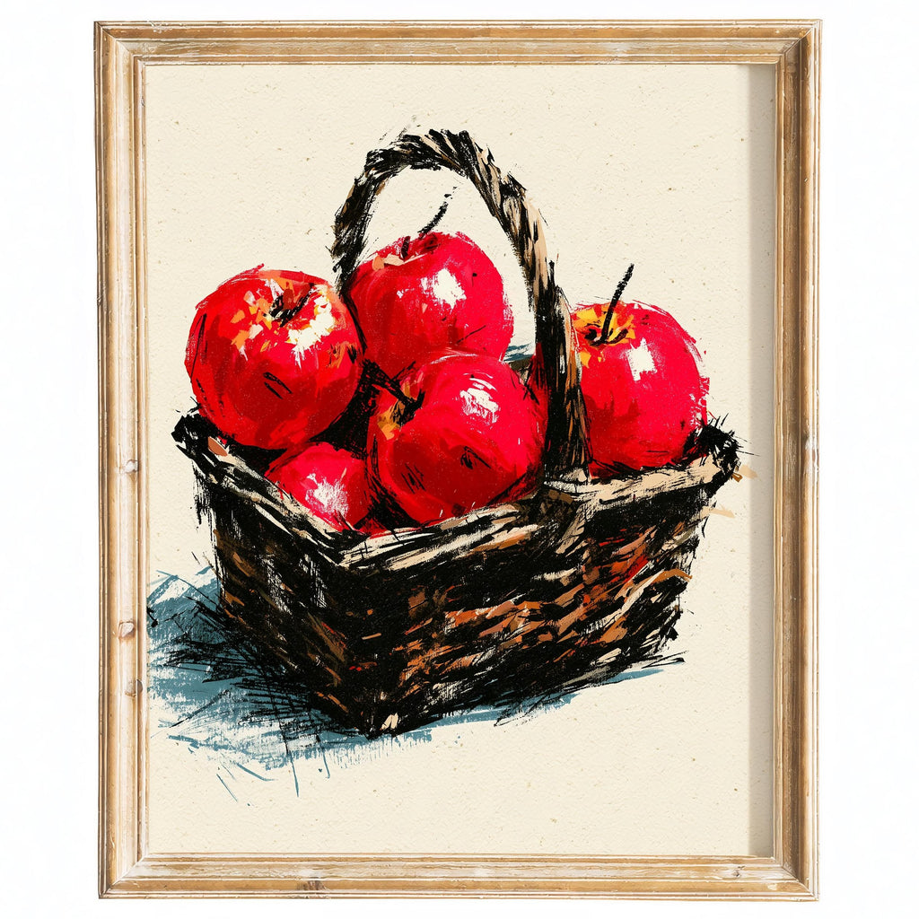 Apple Basket kitchen art print framed