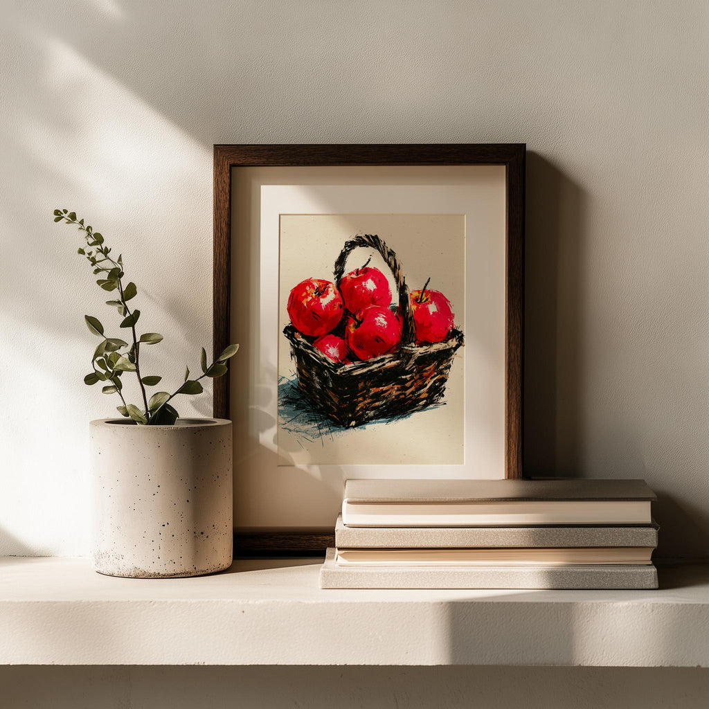 Apple Basket kitchen art print shown in a room setting