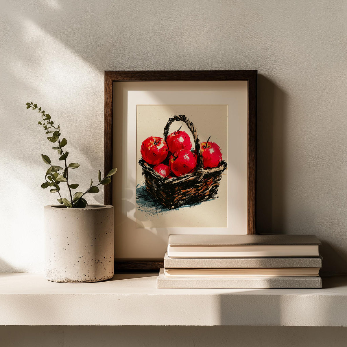 Apple Basket kitchen art print shown in a room setting