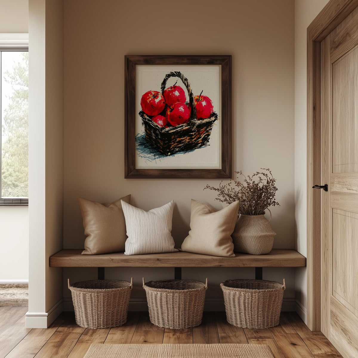 Apple Basket kitchen art print shown in a room setting
