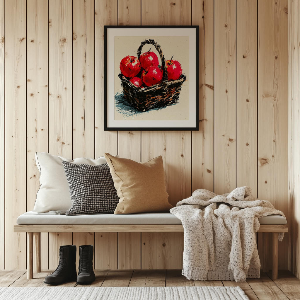 Apple Basket kitchen art print shown in a room setting