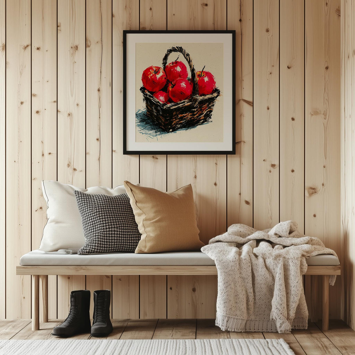 Apple Basket kitchen art print shown in a room setting
