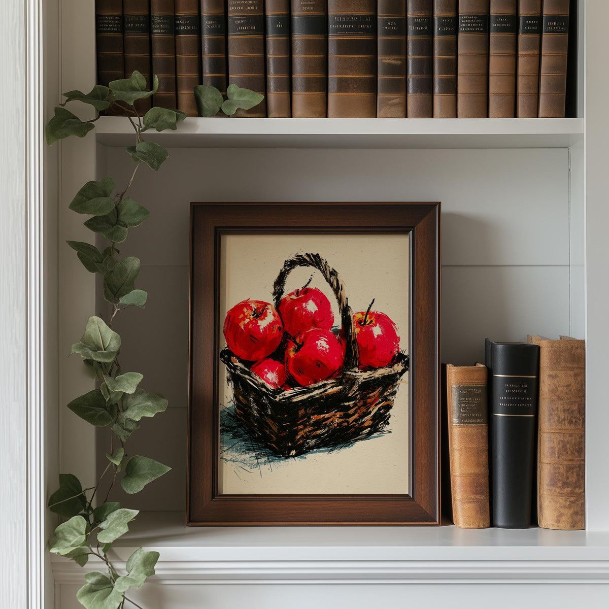 Apple Basket kitchen art print shown in a room setting