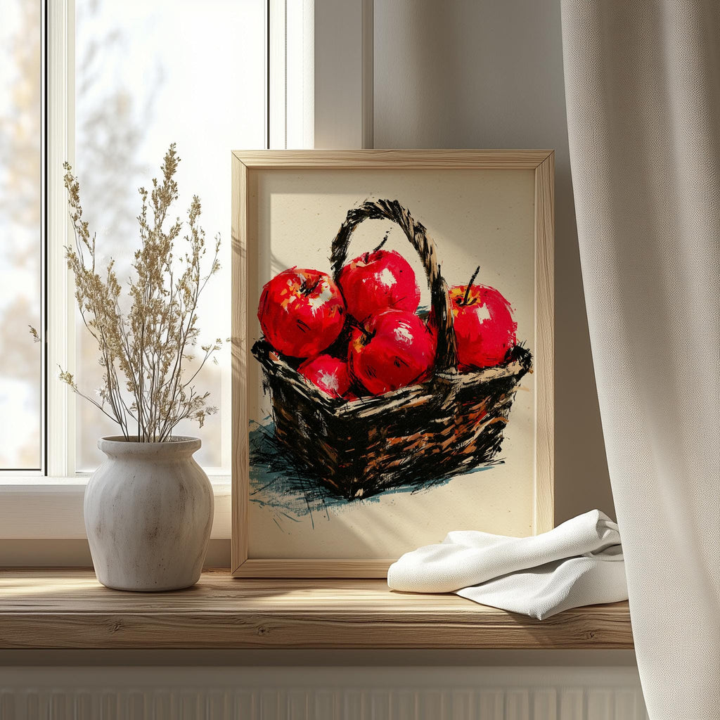 Apple Basket kitchen art print shown in a room setting