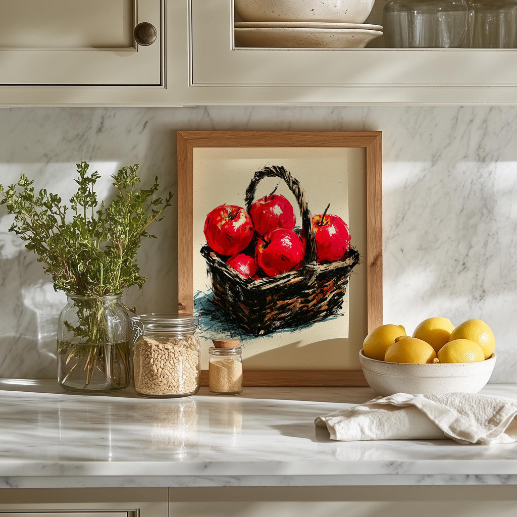 Apple Basket kitchen art print shown in a room setting