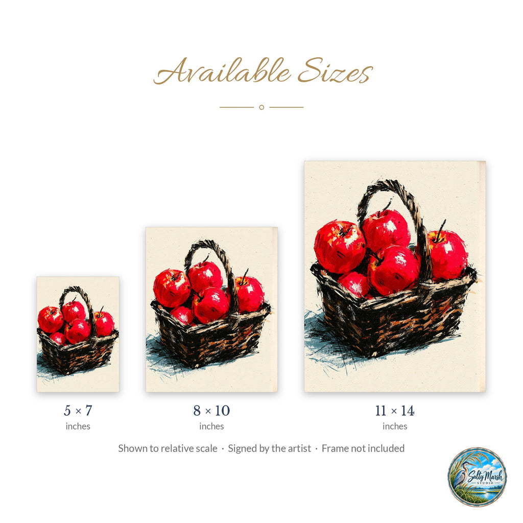 Apple Basket art print size guide: 5x7, 8x10 and 11x14