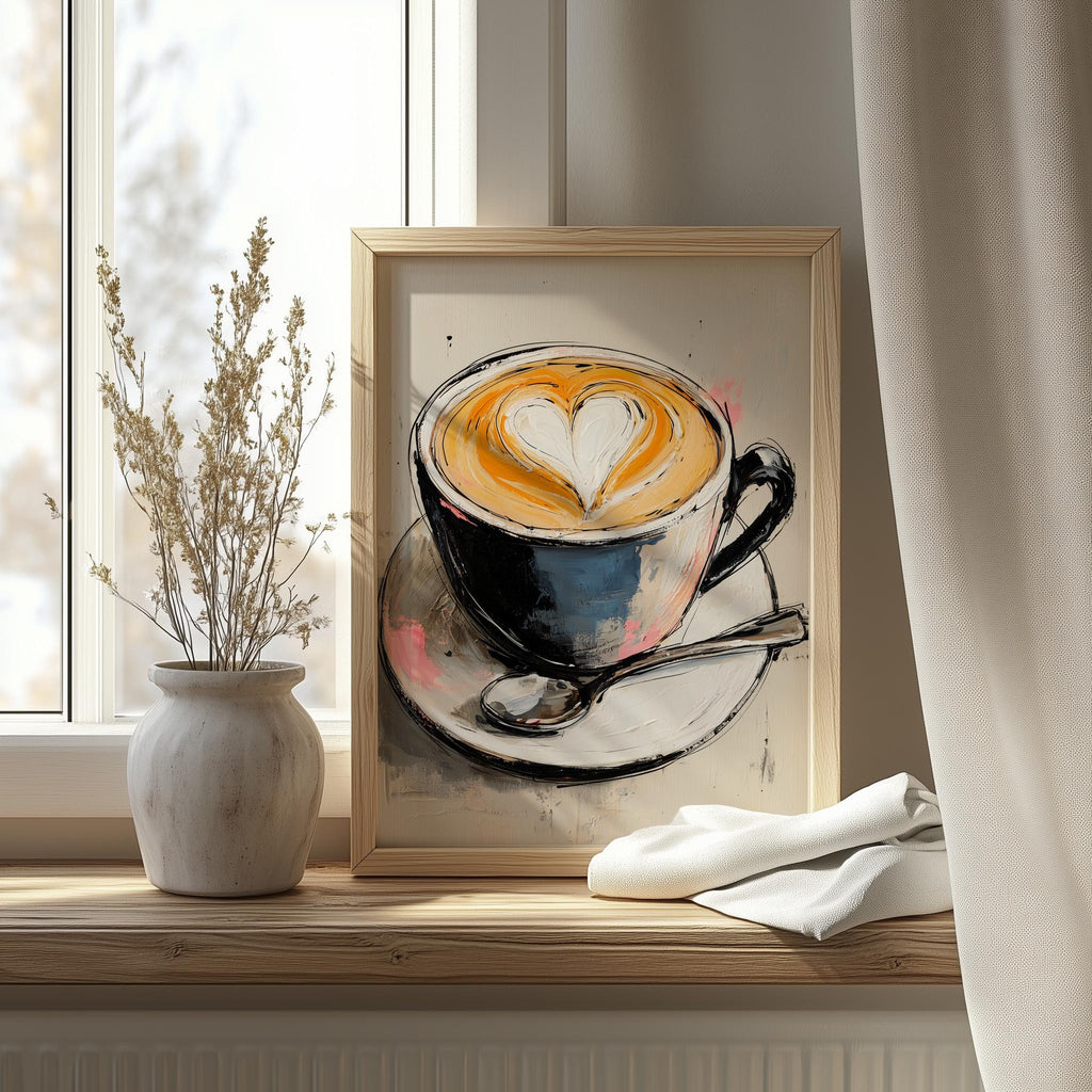 Heart Latte kitchen art print shown in a room setting