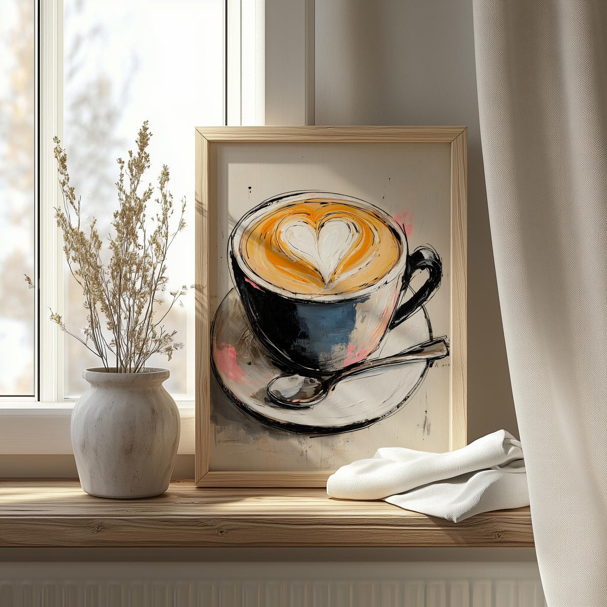 Heart Latte kitchen art print shown in a room setting