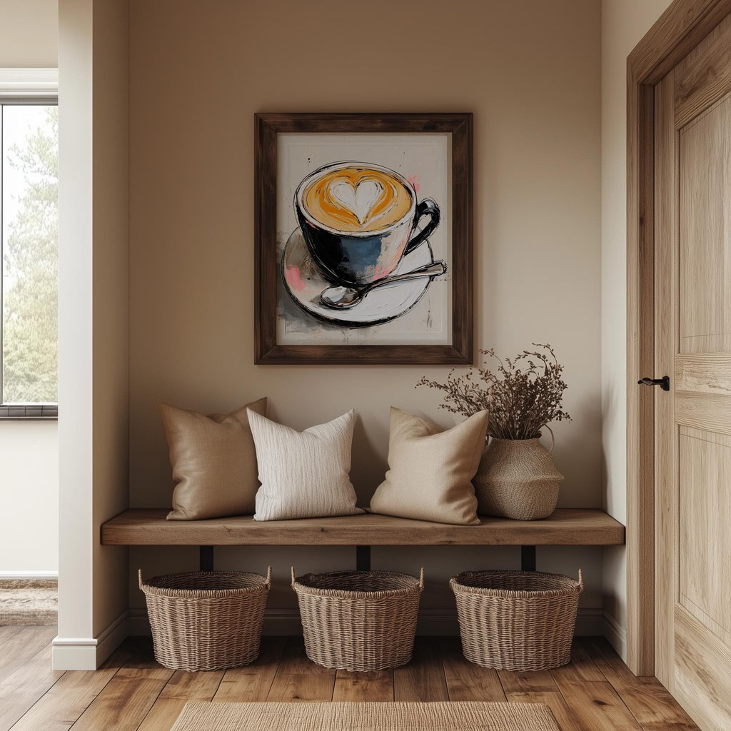 Heart Latte kitchen art print shown in a room setting
