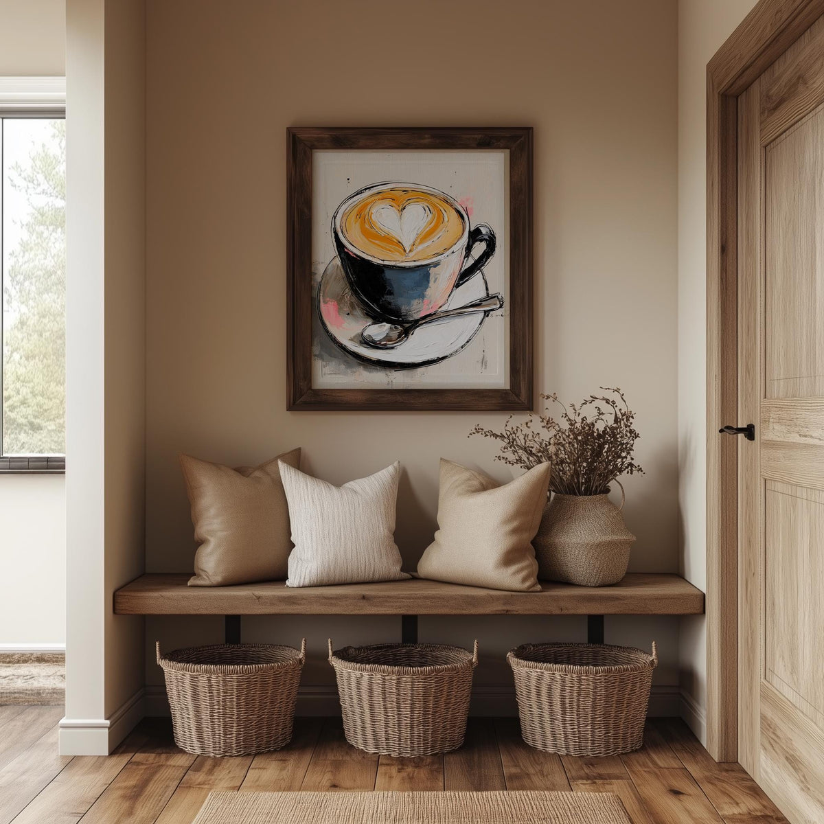 Heart Latte kitchen art print shown in a room setting