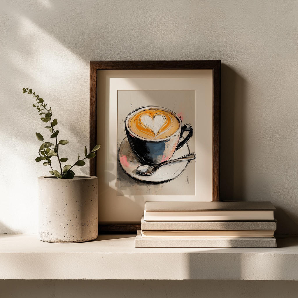 Heart Latte kitchen art print shown in a room setting
