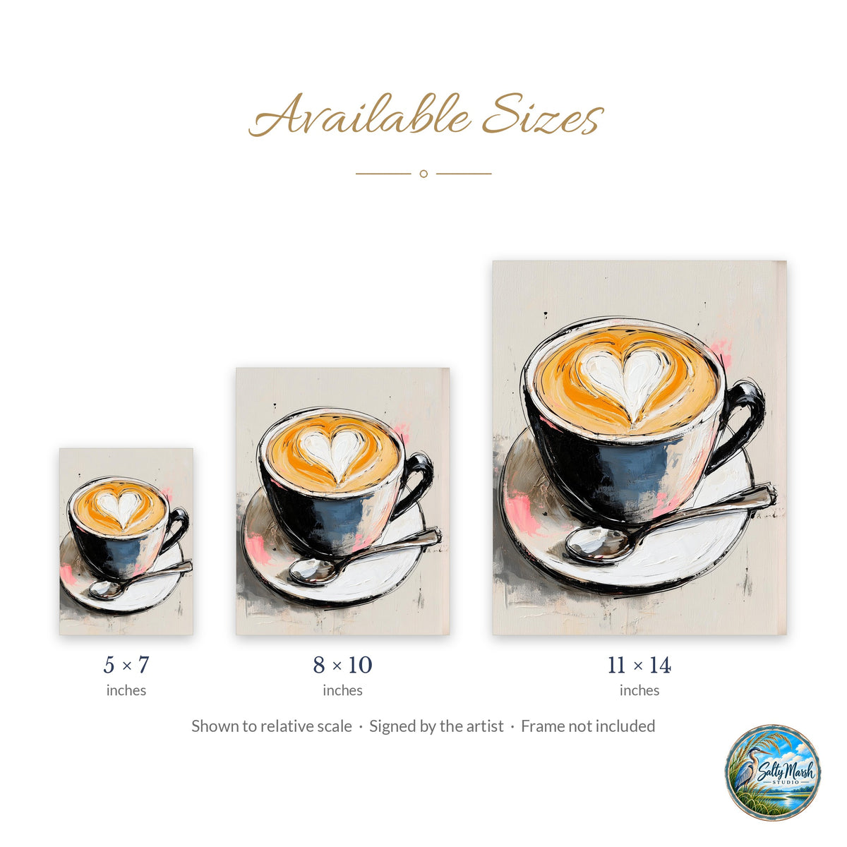 Heart Latte art print size guide: 5x7, 8x10 and 11x14