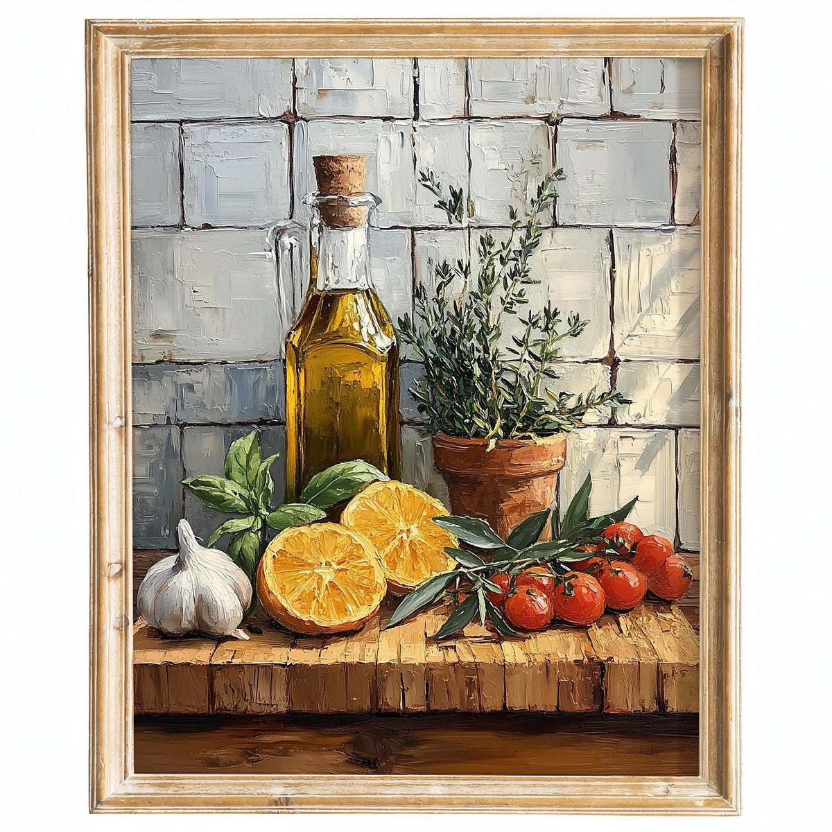 Olive Oil Still Life kitchen art print framed