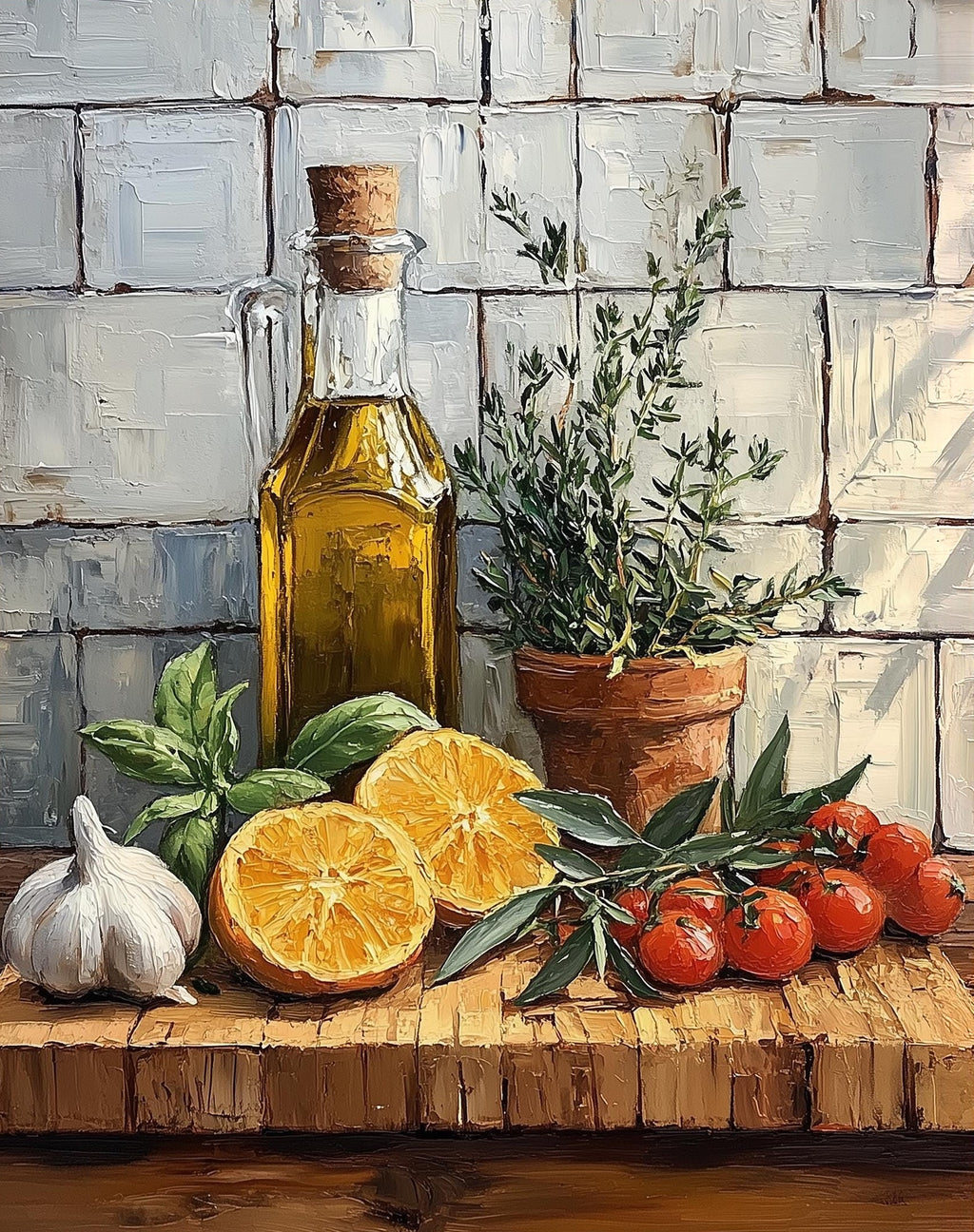 Olive Oil Still Life kitchen art print unframed, signed by Pattie Overcash