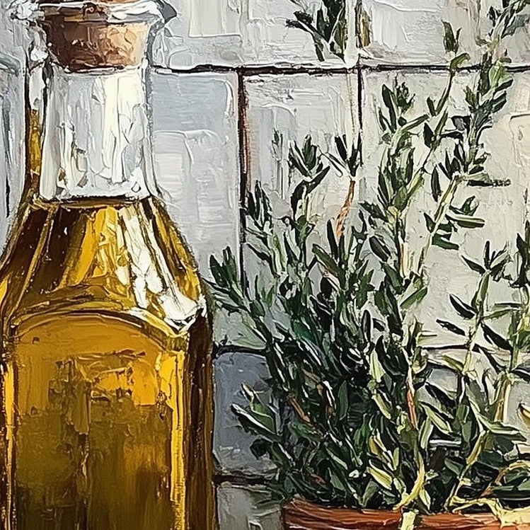 Olive Oil Still Life kitchen art print close-up detail