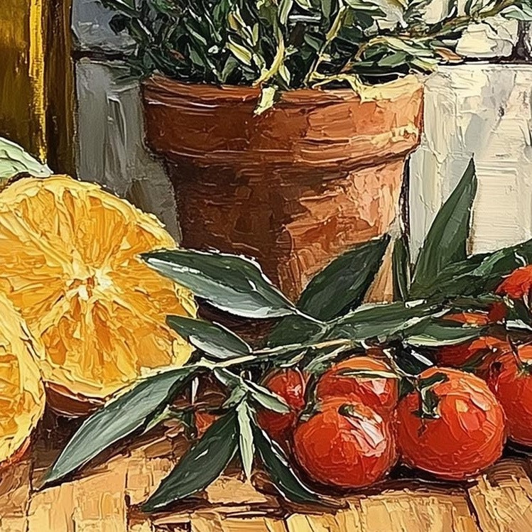 Olive Oil Still Life kitchen art print close-up detail