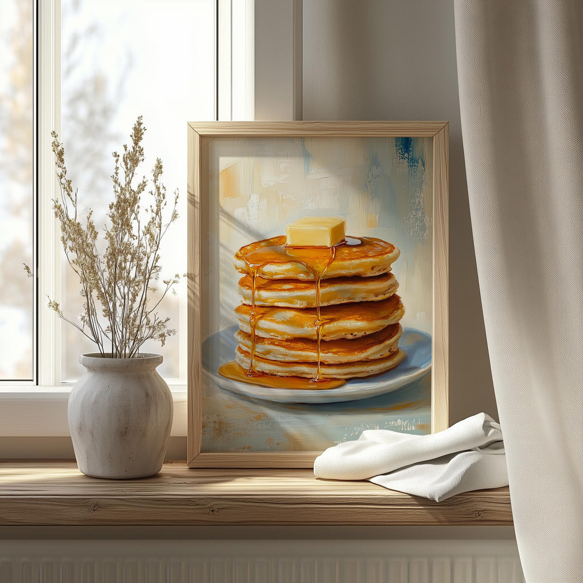 Pancake Stack kitchen art print shown in a room setting