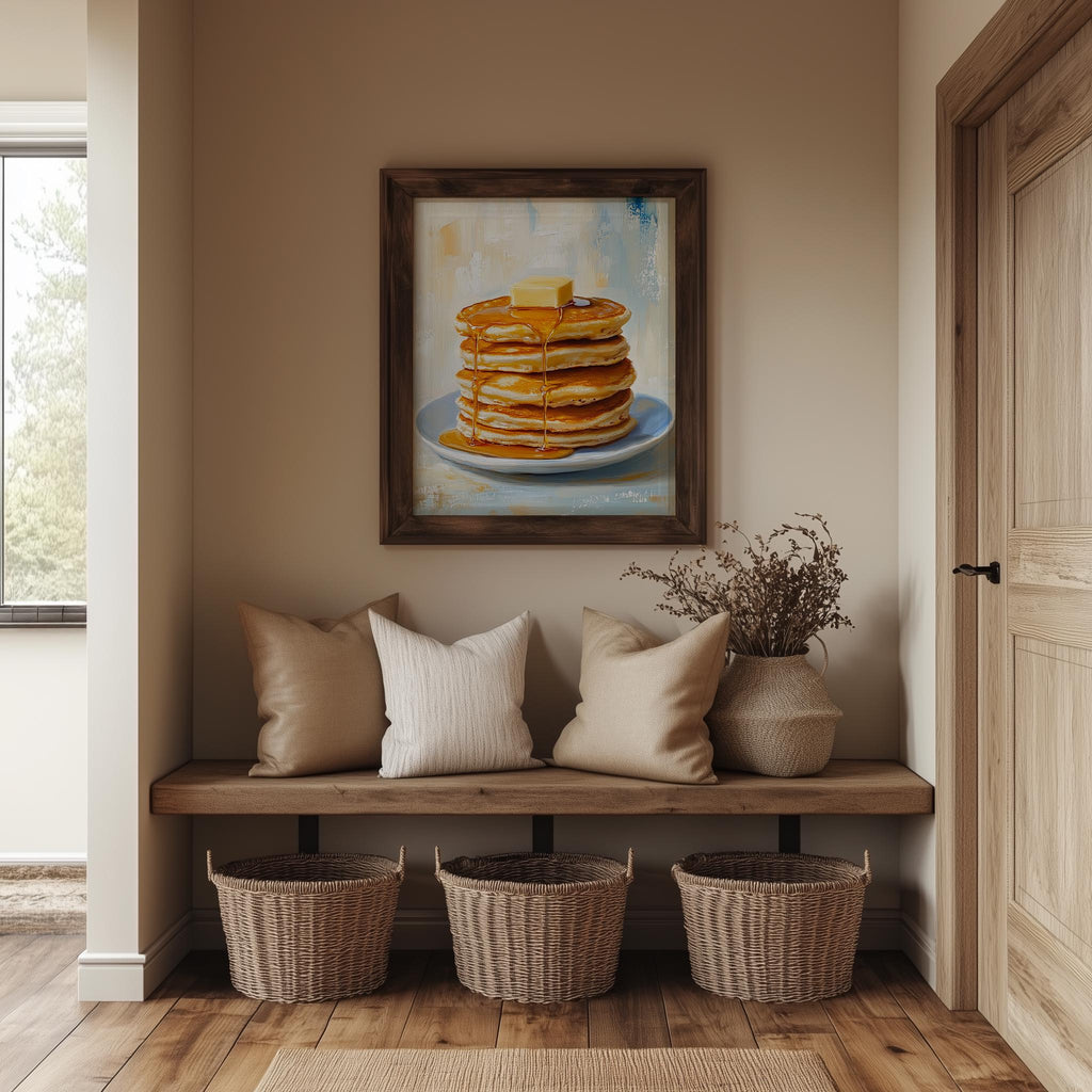 Pancake Stack kitchen art print shown in a room setting