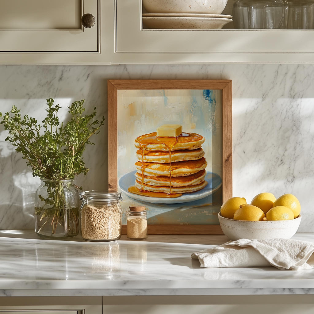 Pancake Stack kitchen art print shown in a room setting