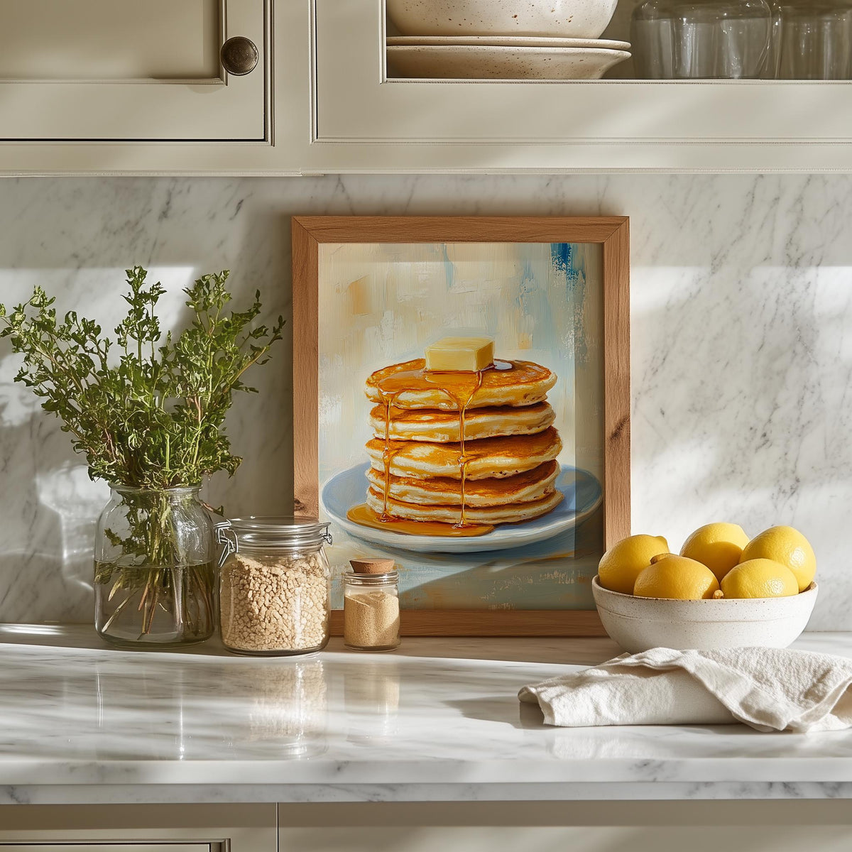 Pancake Stack kitchen art print shown in a room setting