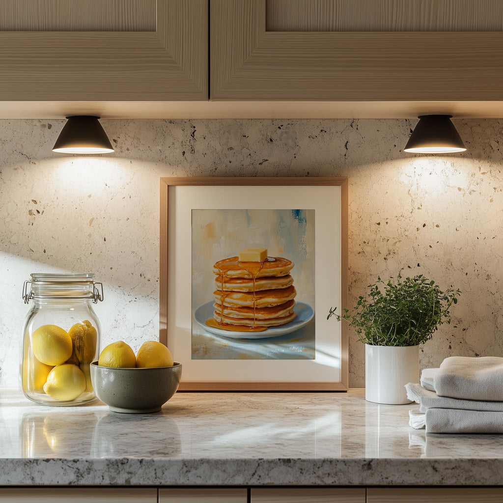 Pancake Stack kitchen art print shown in a room setting