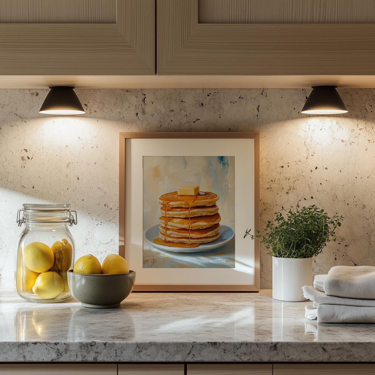 Pancake Stack kitchen art print shown in a room setting