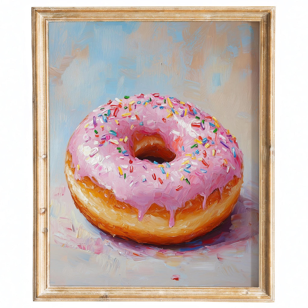 Pink Donut kitchen art print framed
