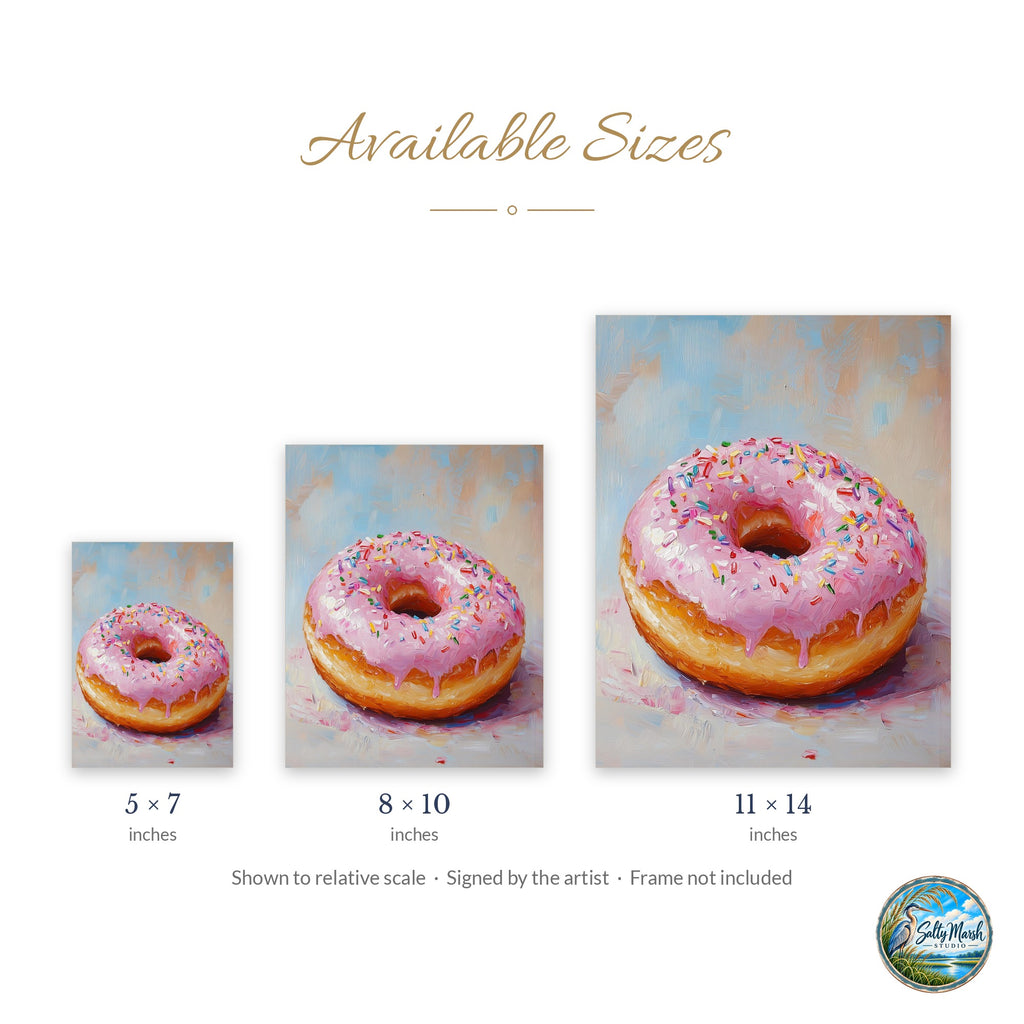 Pink Donut art print size guide: 5x7, 8x10 and 11x14