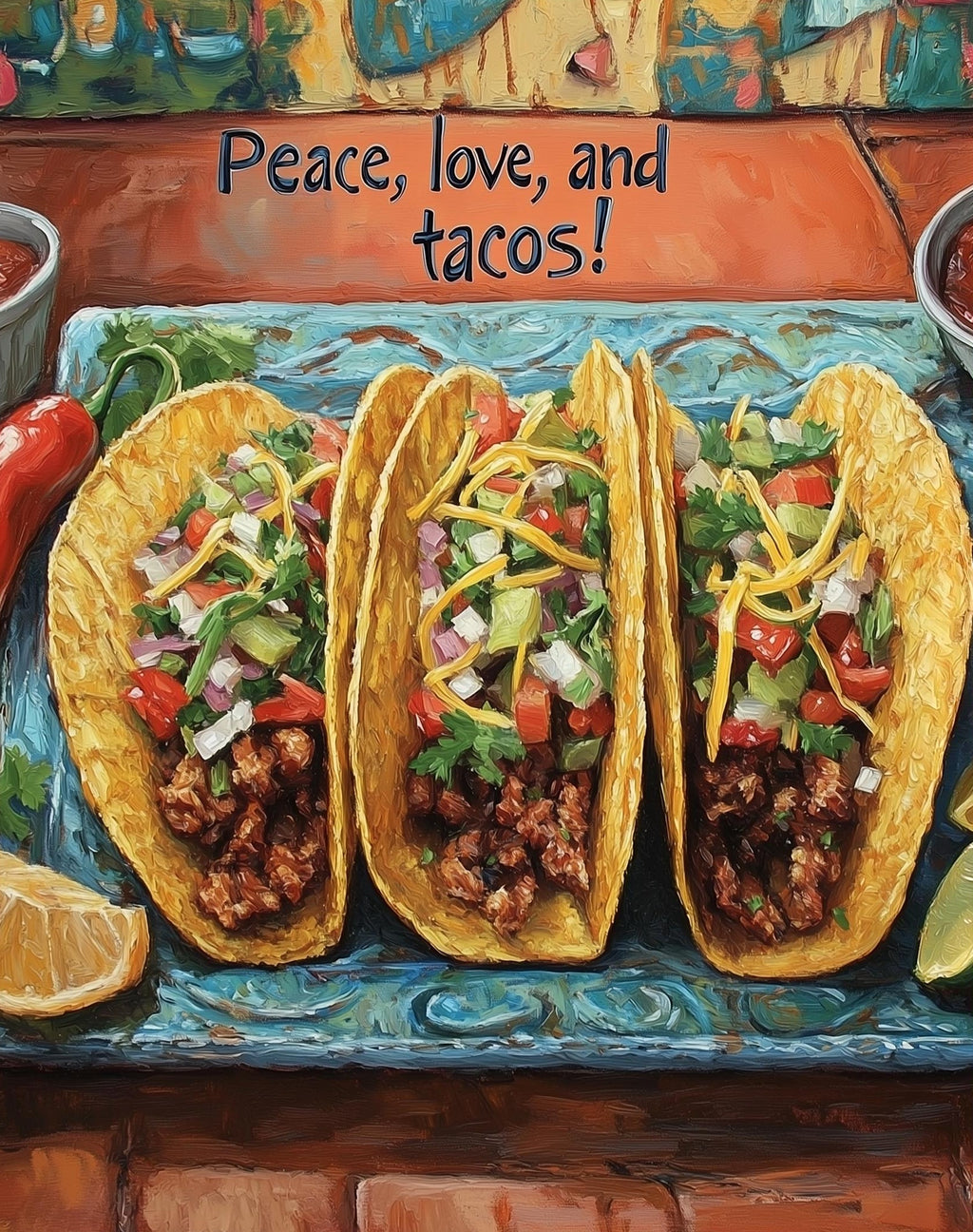 Peace Love Tacos kitchen art print unframed, signed by Pattie Overcash