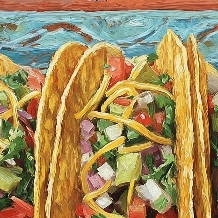 Peace Love Tacos kitchen art print close-up detail