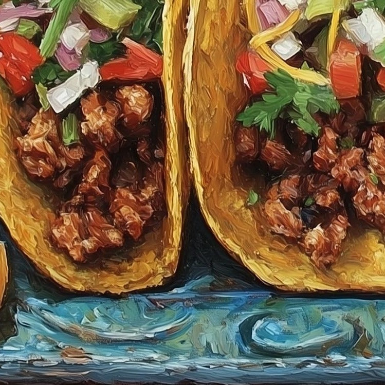 Peace Love Tacos kitchen art print close-up detail