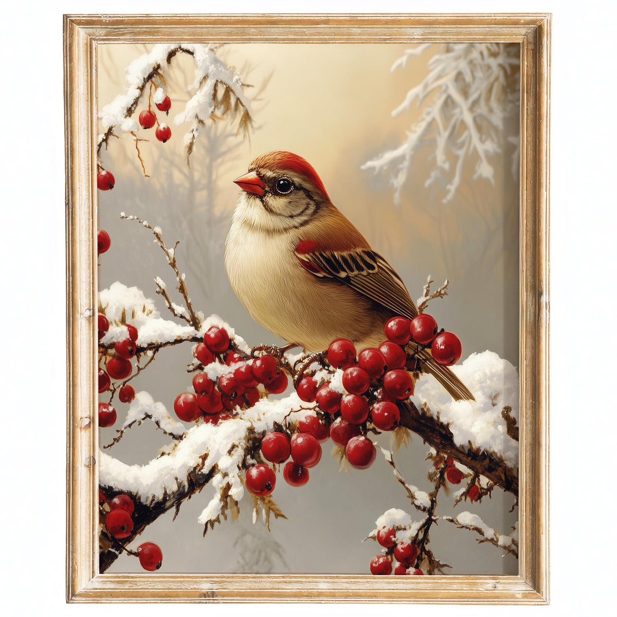 Winter Bird Christmas art print framed
