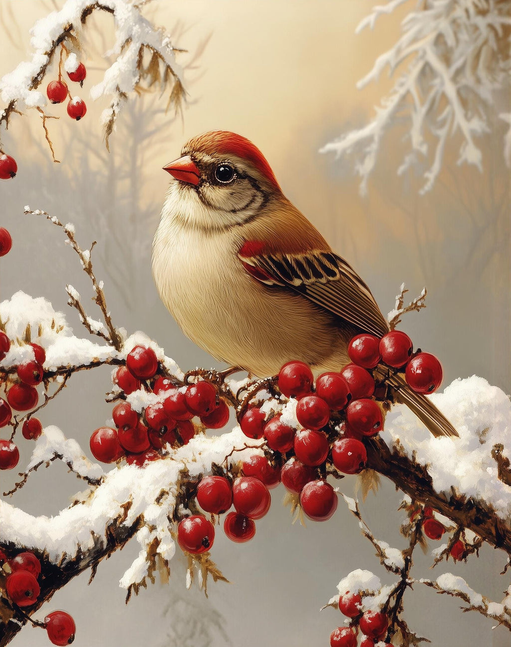 Winter Bird Christmas art print unframed, signed by Pattie Overcash