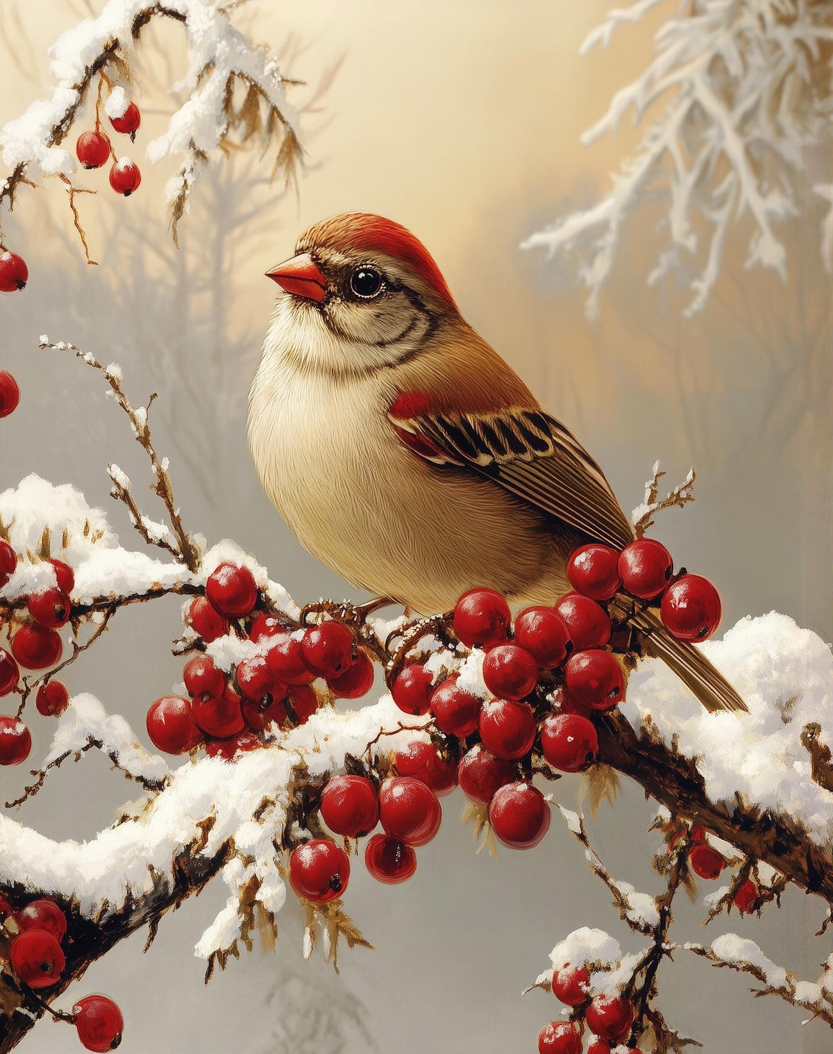 Winter Bird Christmas art print unframed, signed by Pattie Overcash