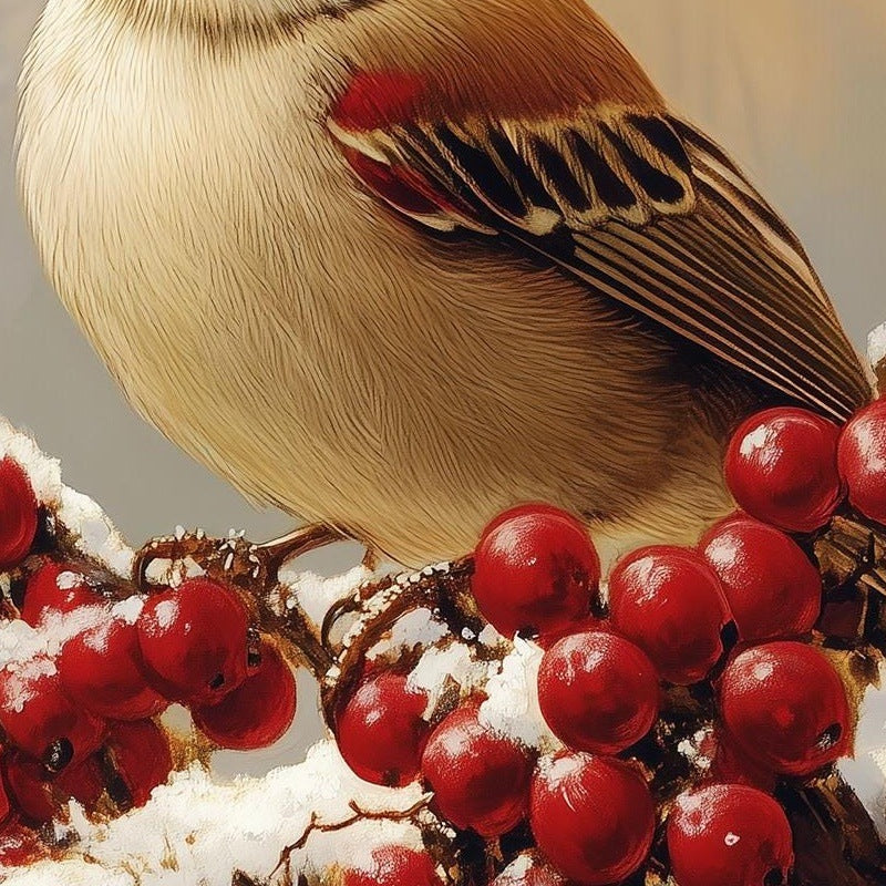 Winter Bird Christmas art print close-up detail