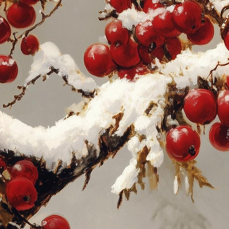 Winter Bird Christmas art print close-up detail
