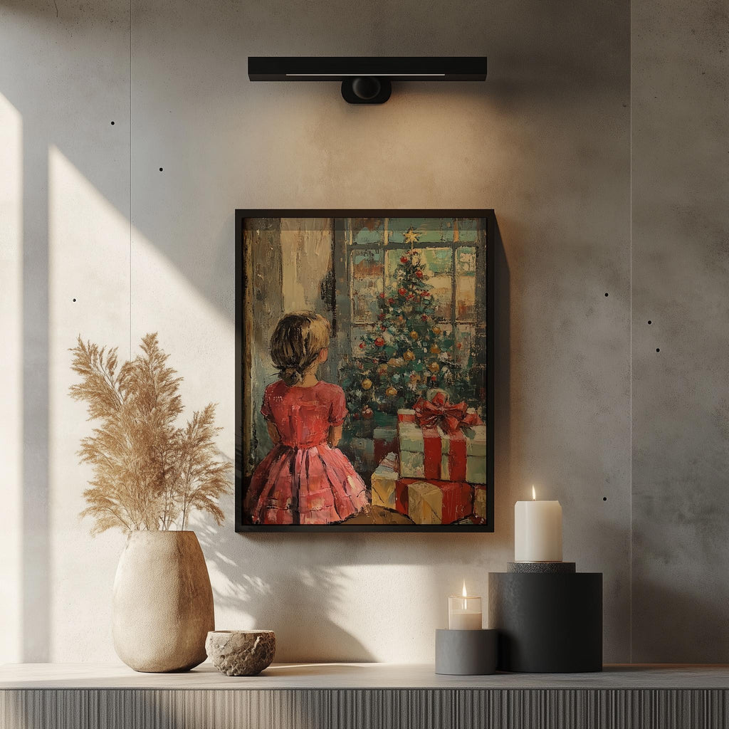 Christmas Morning Christmas art print shown in a room setting