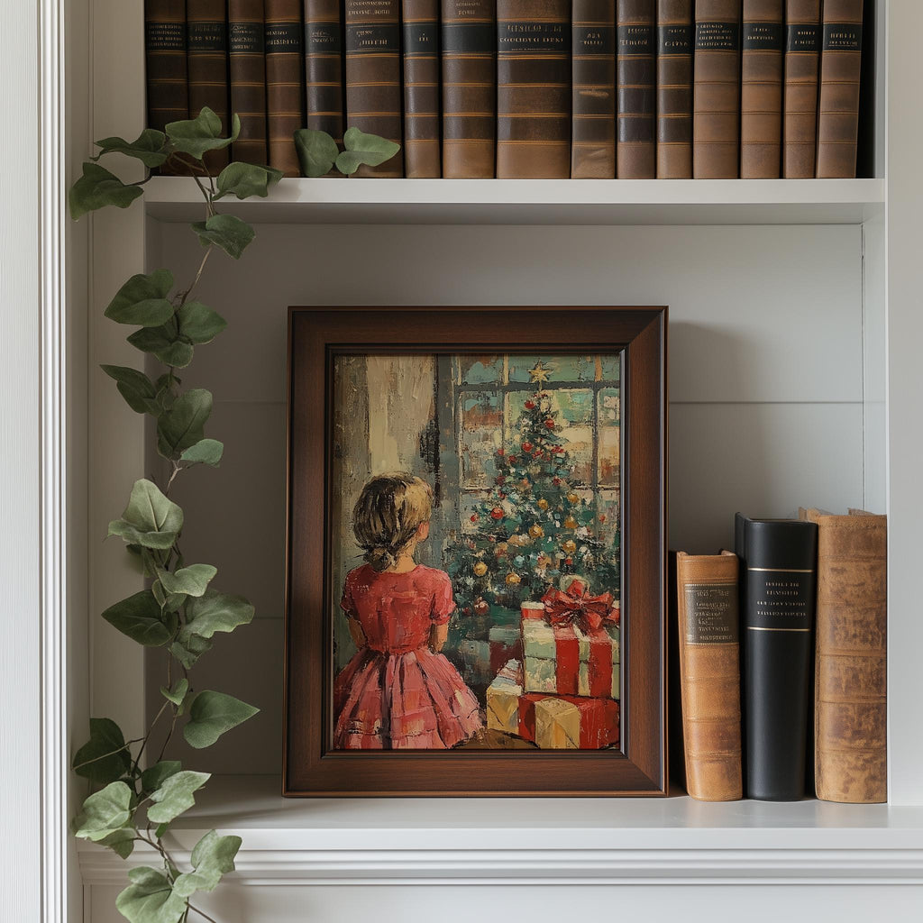 Christmas Morning Christmas art print shown in a room setting
