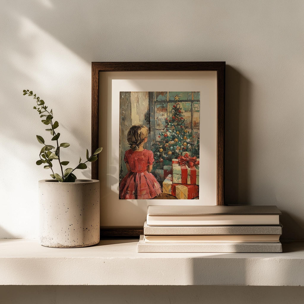 Christmas Morning Christmas art print shown in a room setting