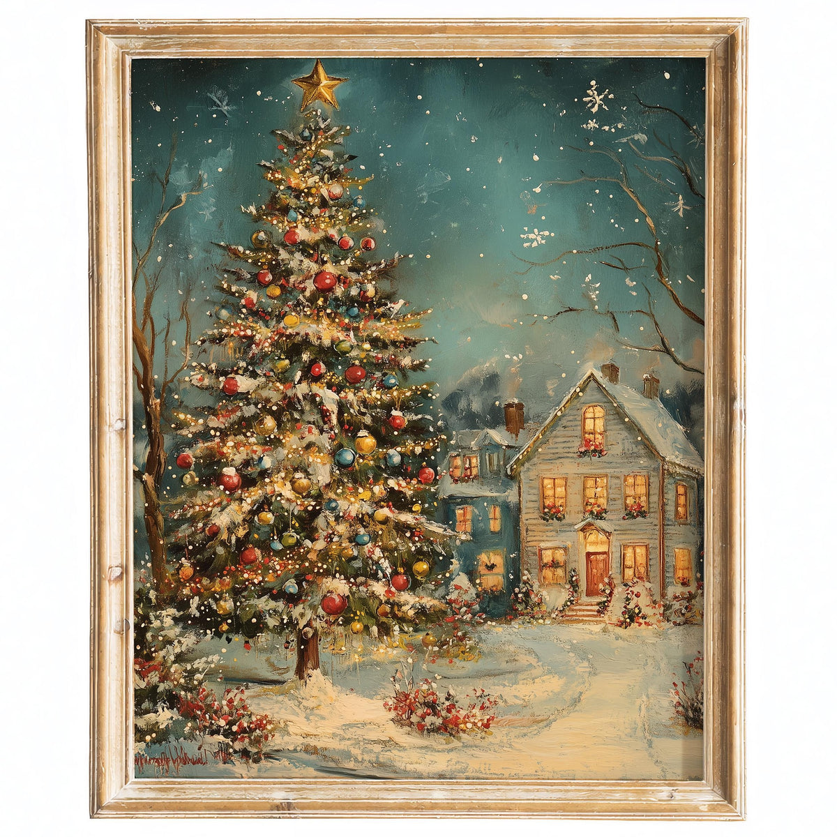 Twilight Cottage Christmas art print framed