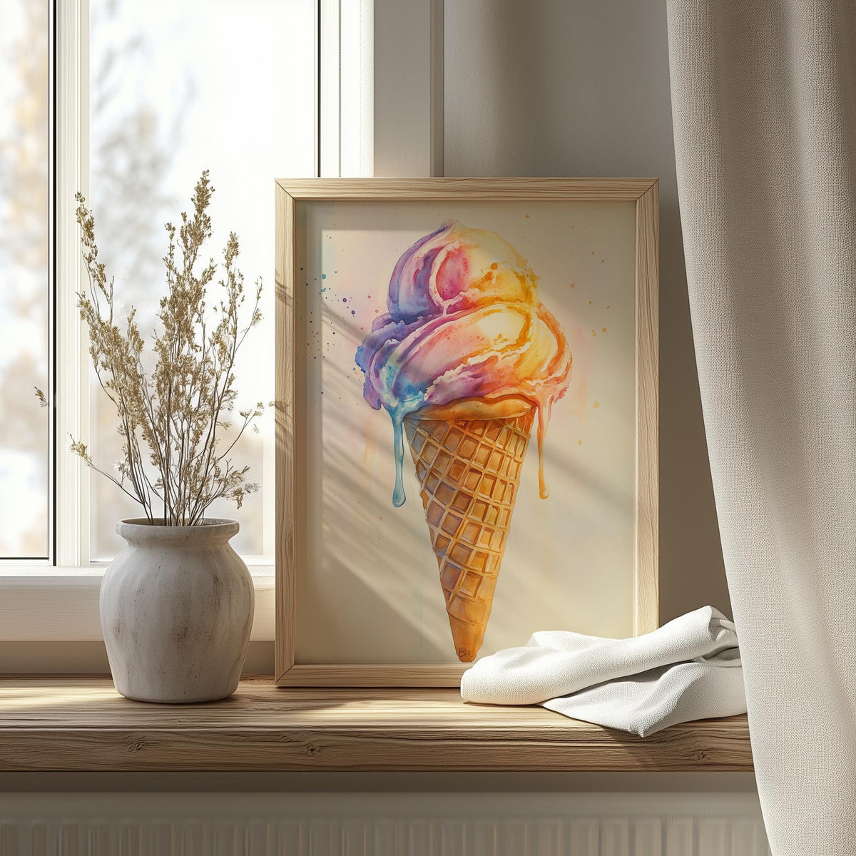 Ice Cream Cone kitchen art print shown in a room setting