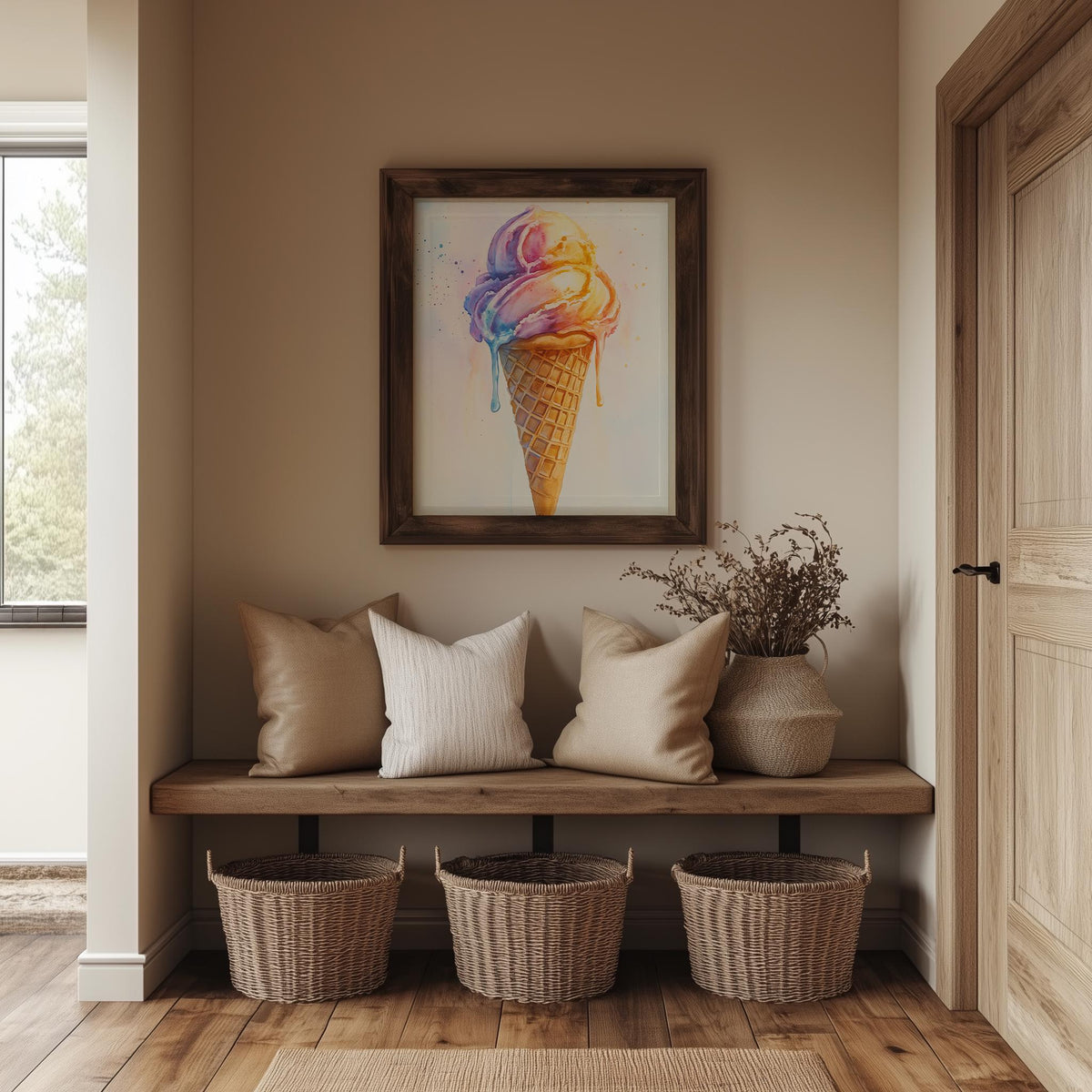 Ice Cream Cone kitchen art print shown in a room setting