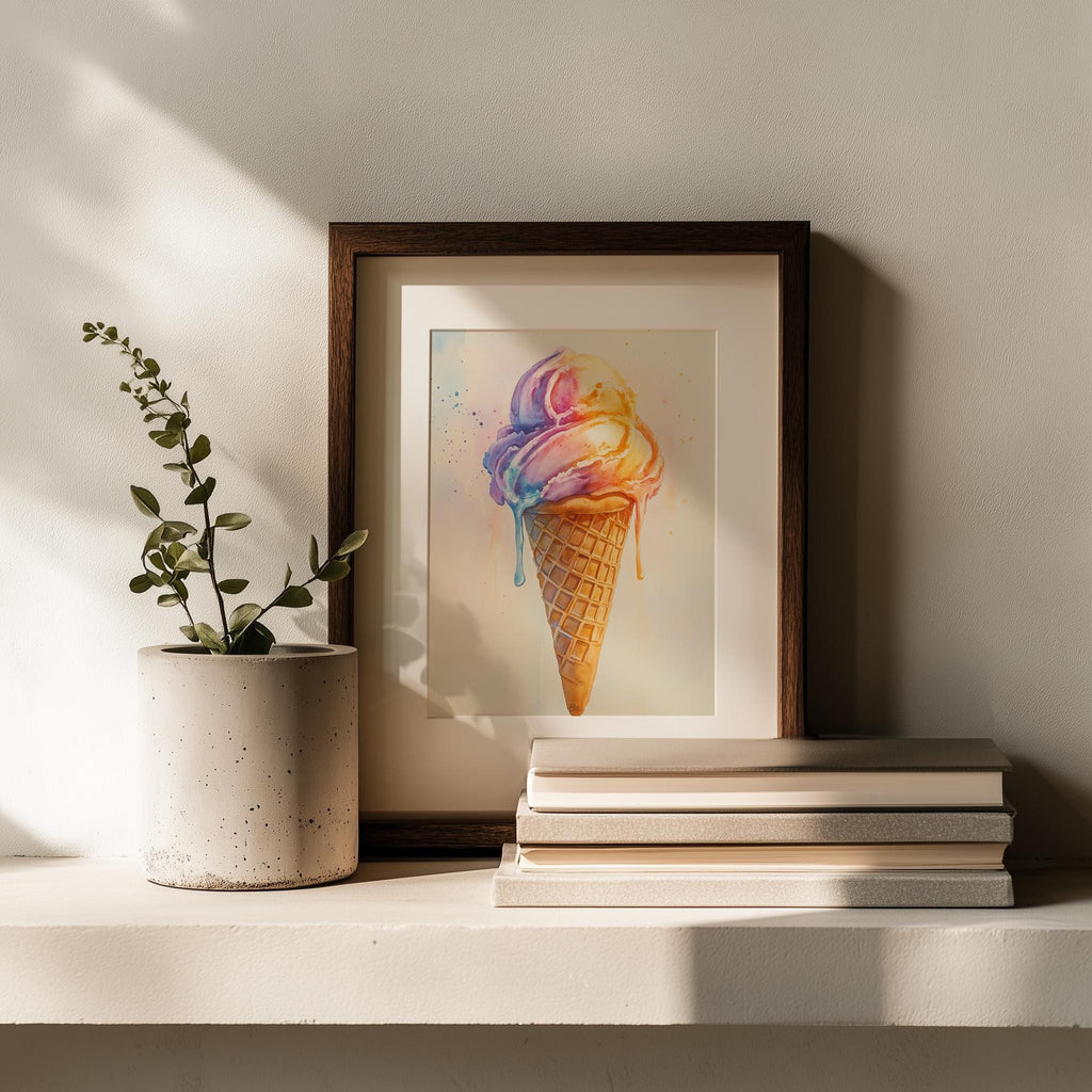 Ice Cream Cone kitchen art print shown in a room setting