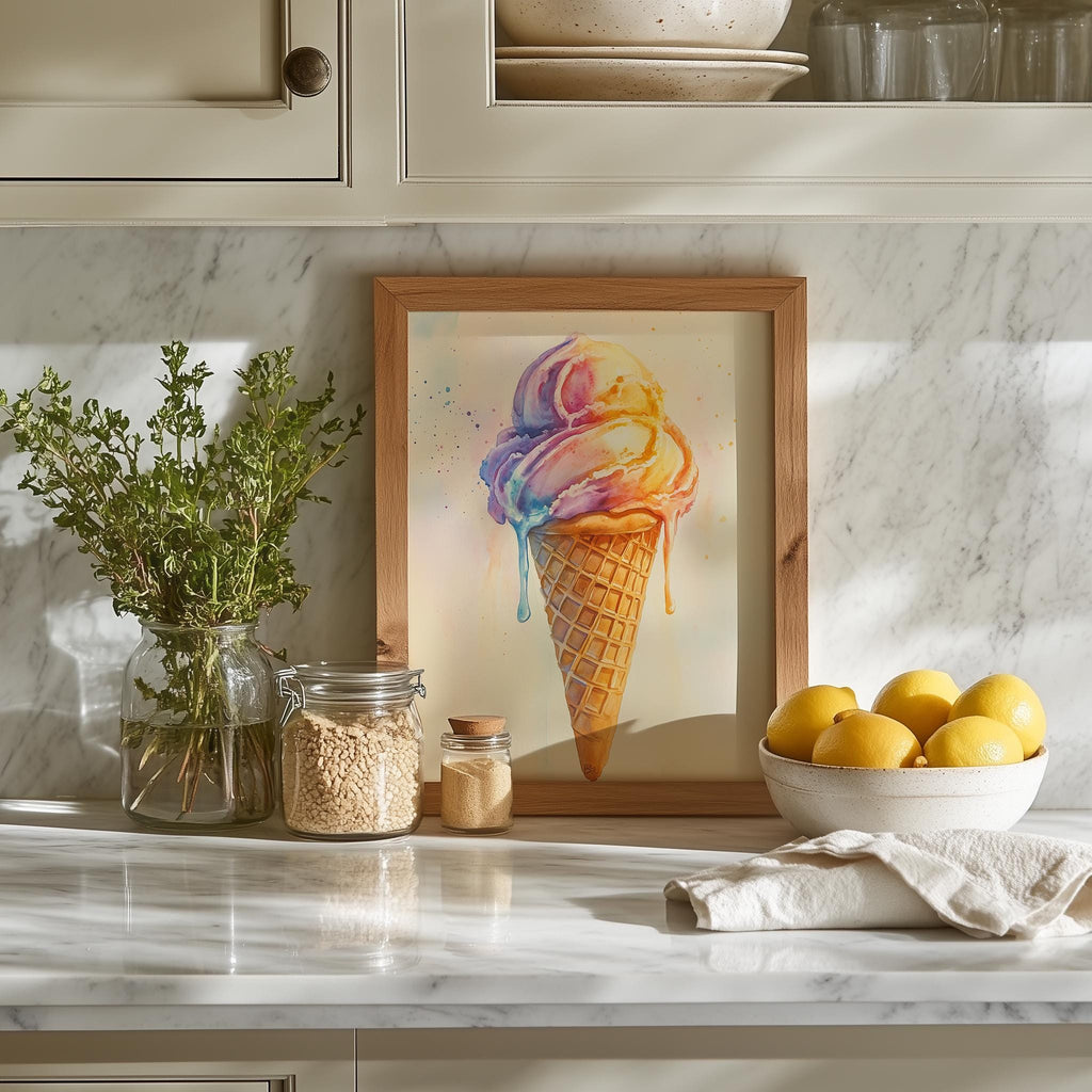 Ice Cream Cone kitchen art print shown in a room setting