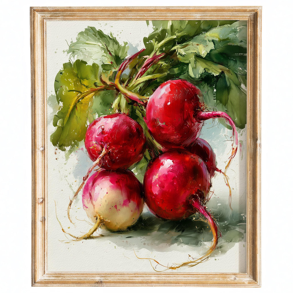 Red Radishes kitchen art print framed