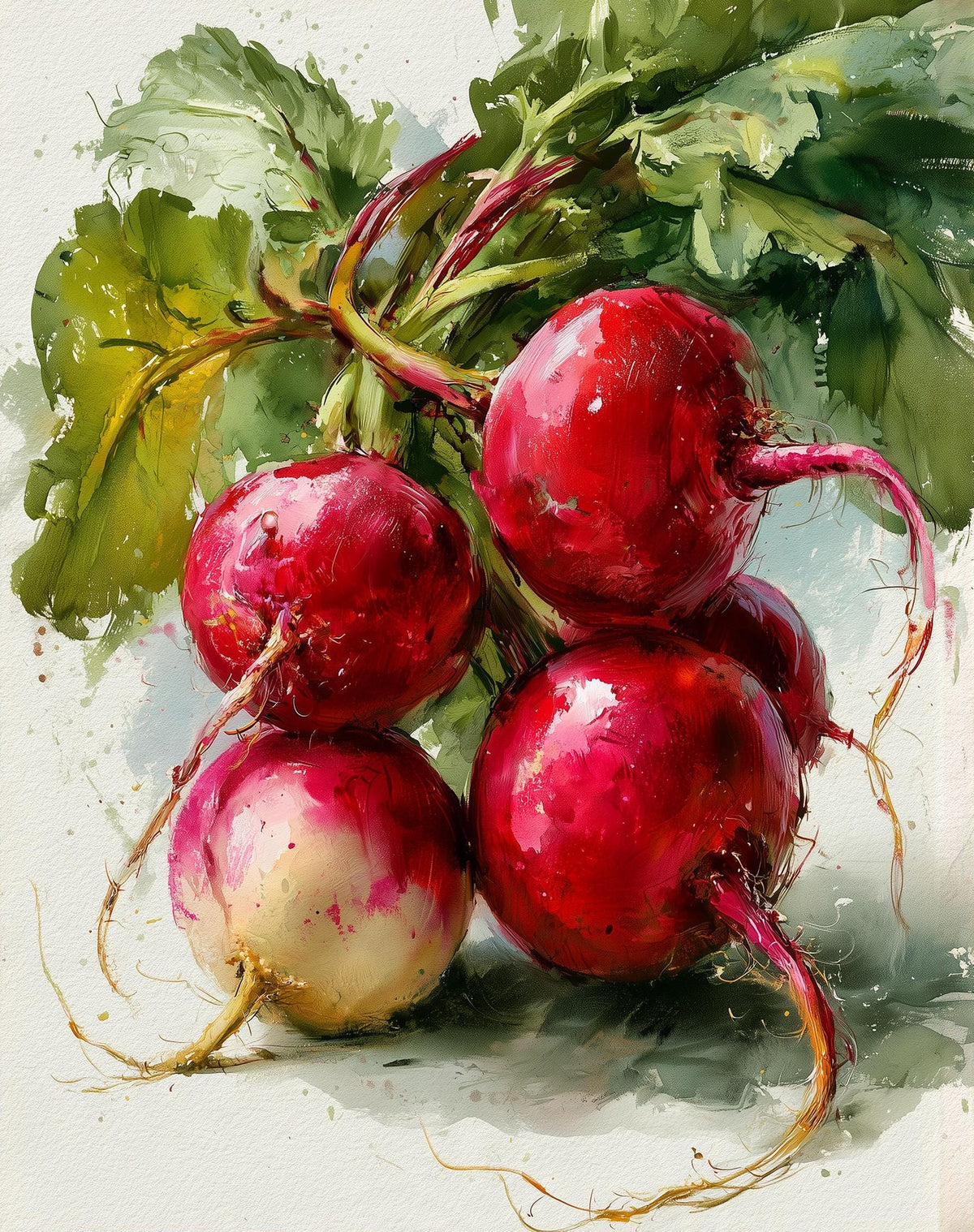 Red Radishes kitchen art print unframed, signed by Pattie Overcash